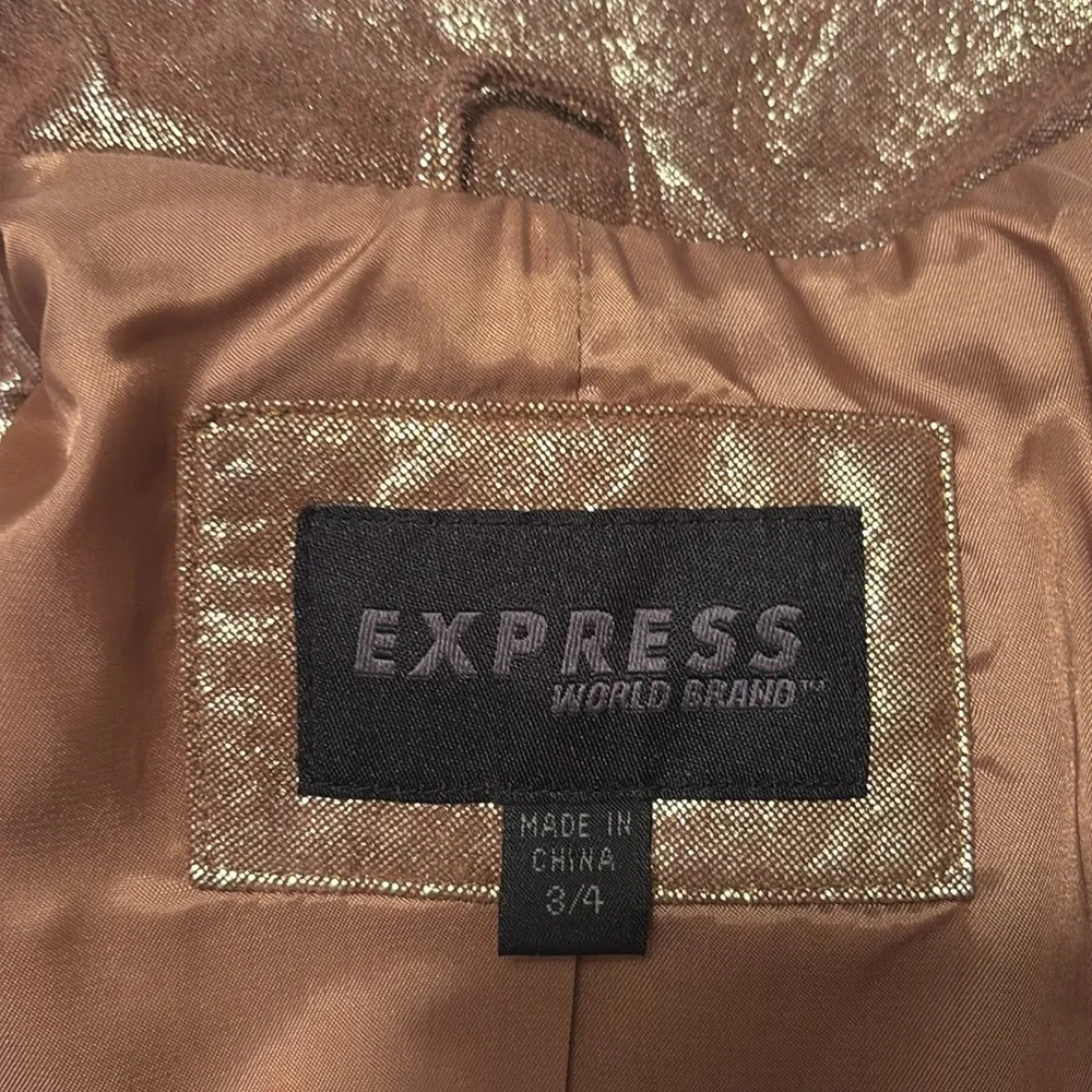 Express Vintage Anitique Gold Metallic Leather Blazer - Picture 4 of 6
